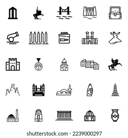 Architektonische und kulturelle Ikone und Vektorset. Wahrzeichen der Türkei Symbol und Piktogramm-Set.