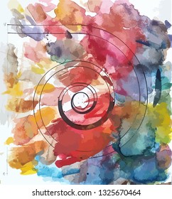 architectural currency ionic order in paint, watercolor blots, divorces tracing illustration in vector, background