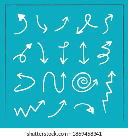Curva arquitectónica y dirección circular Flechas Símbolos Paquete para la sección Plano de Plano de Plano Dibujo Diagramas de elementos, esbozos, análisis de sitios y indicaciones de presentación (Vectores y formas sobre el fondo azul)