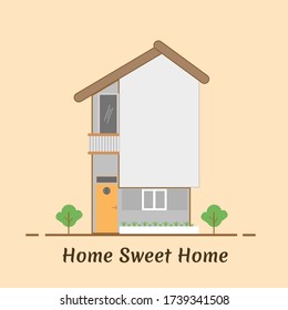 Architectural Cute Minimalist House vector with Trees | Rumah minimalis vector