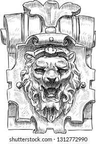 An architectural decorative detail on the wall of old building