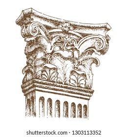 Architectural decorative element of the facade of the house. Engraving