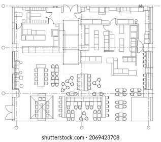 Architectural design small cafe top view plan Vector.