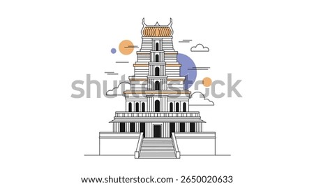 Architectural design of a traditional indian temple featuring multi tiered structure and decorative elements showcasing cultural heritage