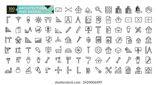 Conjunto de iconos de aplicaciones de arquitectura y diseño, vector, colección de iconos