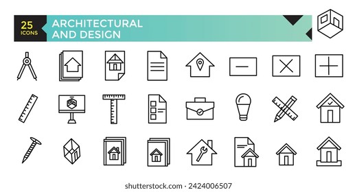 Architectural and designs apps icon set, vector, icons collection