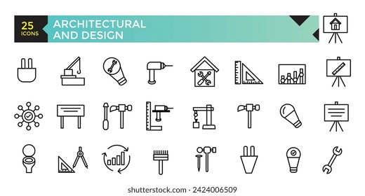 Architectural and designs apps icon set, vector, icons collection