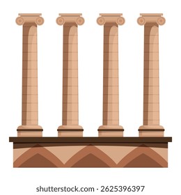 Detalhe arquitetônico mostrando quatro colunas majestosas apoiando um edifício, evocando o estilo clássico
