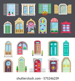 Architectural Detailed Window and Door Set. Vector illustration