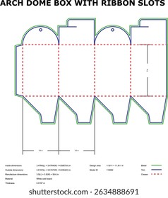 Architectural dome box template with ribbon slots vector for product packaging design