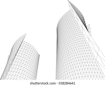 Architectural drawing. 3d building  