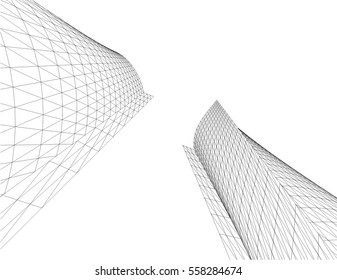 Architectural drawing. 3d building  