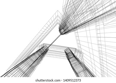 architectural drawing 3d, concept building 