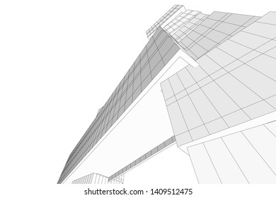 architectural drawing 3d, concept building 