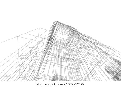 architectural drawing 3d, concept building 