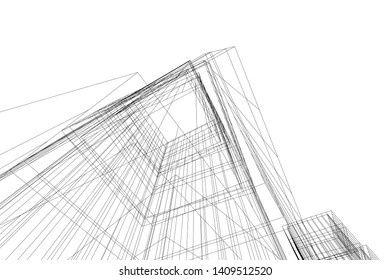 architectural drawing 3d, concept building 