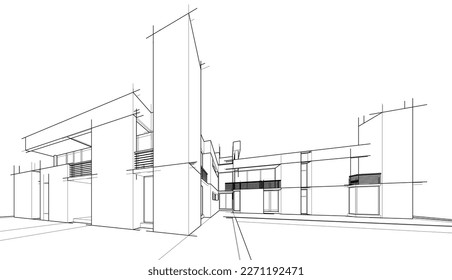 Architectural drawing 3d illustration 3d rendering