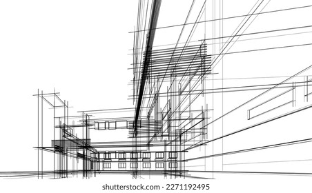 Dibujo arquitectónico Ilustración 3d Ilustración 3d