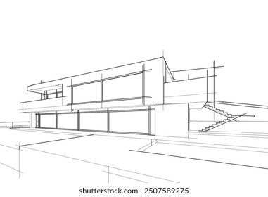 Dibujo arquitectónico Dibujo de Vector de ilustración 3d