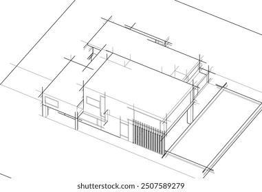Dibujo arquitectónico Dibujo de Vector de ilustración 3d