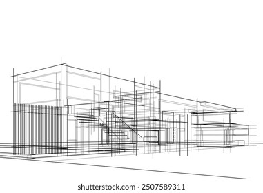 Architectural drawing 3d illustration vector drawing