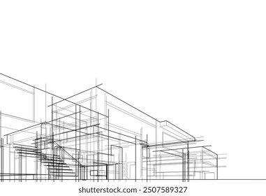 Dibujo arquitectónico Dibujo de Vector de ilustración 3d