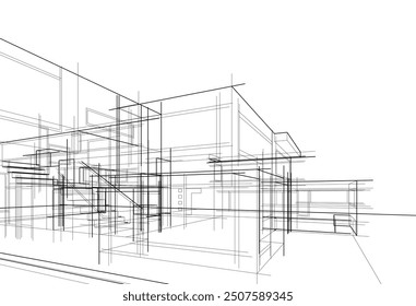 Dibujo arquitectónico Dibujo de Vector de ilustración 3d