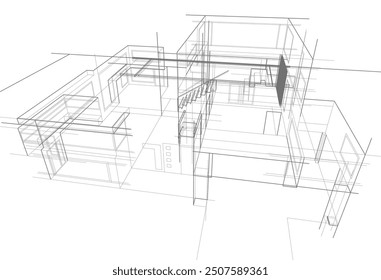Dibujo arquitectónico Dibujo de Vector de ilustración 3d