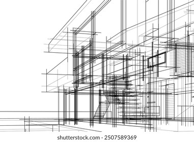 Dibujo arquitectónico Dibujo de Vector de ilustración 3d
