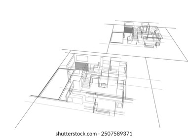 Dibujo arquitectónico Dibujo de Vector de ilustración 3d