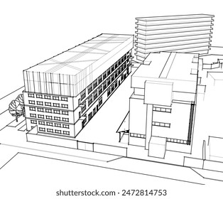 architectural drawing 3d vector illustration