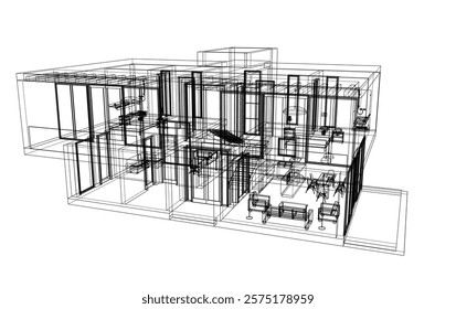 Architectural drawing 3d vector illustration