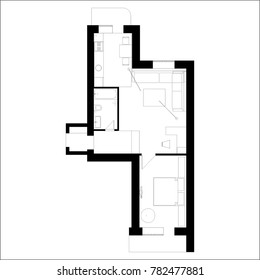 architectural drawing, apartment plan design, vector illustration