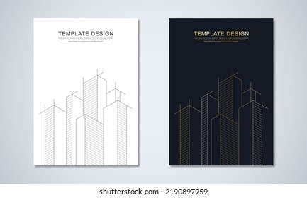 Architectural drawing with building construction for the book cover, brochure, flyer, poster, presentation, and other design