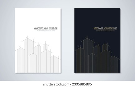 Architectural drawing with building construction for the book cover, brochure, flyer, poster, presentation, and other design