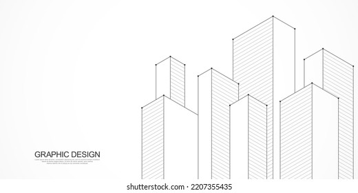 Architectural drawing with building construction. Creative vector illustration