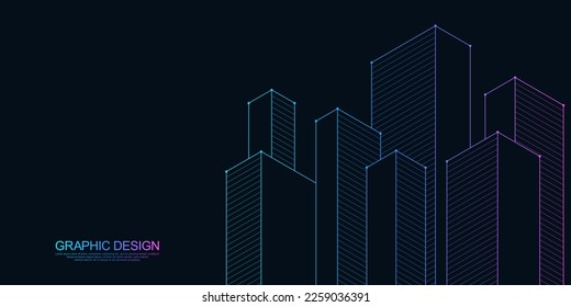 Dibujo arquitectónico con construcción de edificios. Ilustración vectorial creativa de la arquitectura moderna