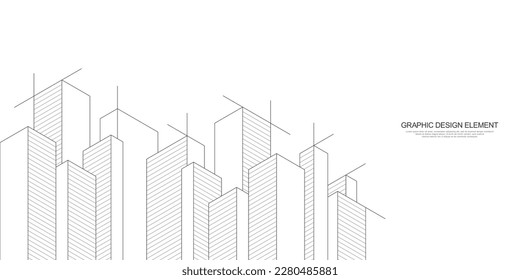 Architectural drawing with building construction. Creative vector illustration of modern architecture