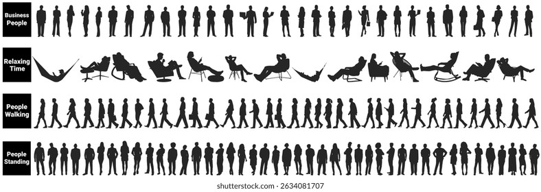 Architectural drawing of business people, relax time, people walking and people standing. 
