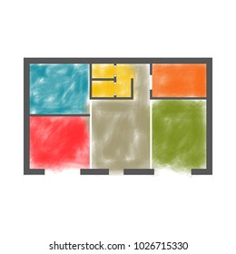 Architectural drawing of colored zoning plan. Vector illustration