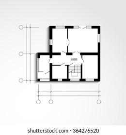 Architectural drawing floor plan/icon ground floor/ Black and White house.Vector illustration.