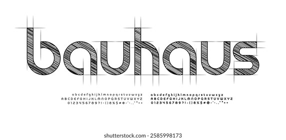 Architectural drawing font, technical draw style alphabet. Bauhaus typography. Wireframe letters, typographic design with draft strokes for architecture logo and headline. Isolated vector typeset