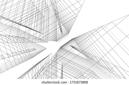 Architectural drawing. Geometric background 3d