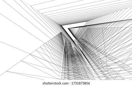 Dibujo arquitectónico. Fondo geométrico 3d