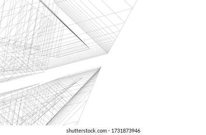 Architectural drawing. Geometric background 3d