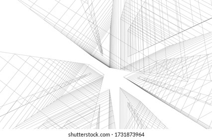 Architectural drawing. Geometric background 3d