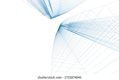 Architectural drawing. Geometric background 3d