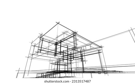 Architectural drawing of a house 3d rendering