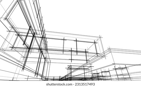 Architectural drawing of a house 3d rendering