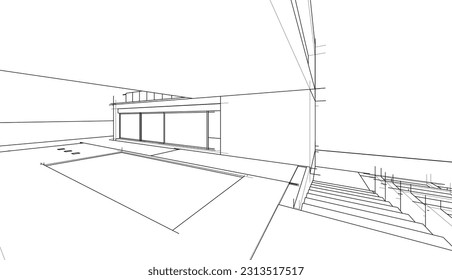 Architectural drawing of a house 3d rendering